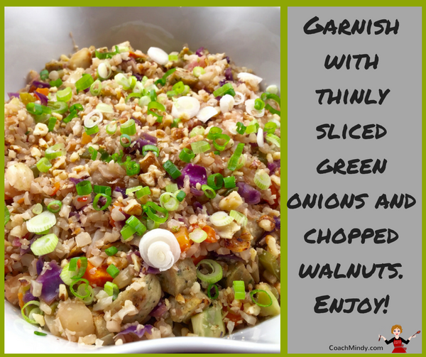 Garnish with thinly sliced green onions and chopped walnuts